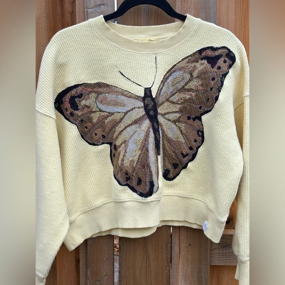 AERIE Upcycled Butterfly Tapestry Patch Ribbed Top - Size XS - Picture 3 of 7